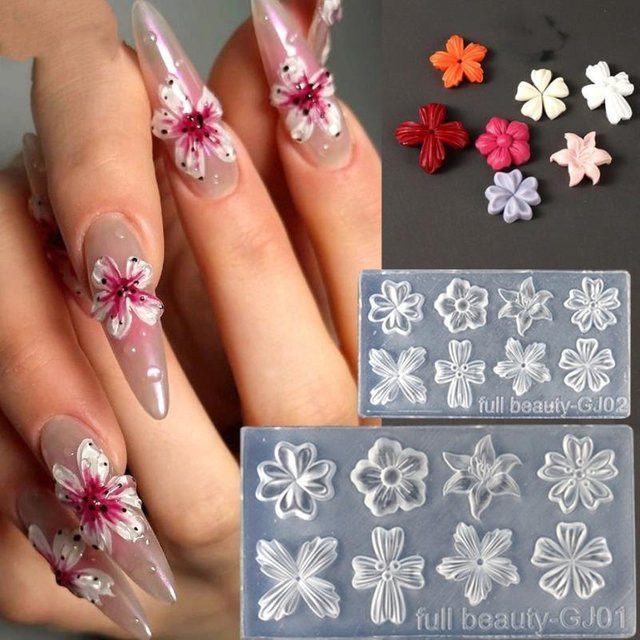 HNKMP Silikon Nail Art Formen, 3D Blume Lilie, 2er Set, Transparent - Bild 1