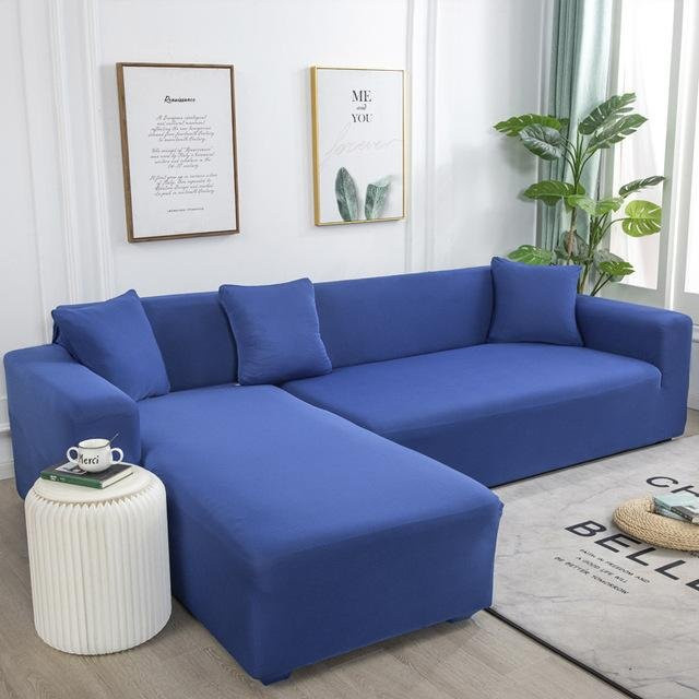 Yiran Furniture Ecksofa-Schonbezug aus elastischem Spandex für L-förmige Sofas, Farbe: Blau, Breite: 90-140 cm - Bild 1