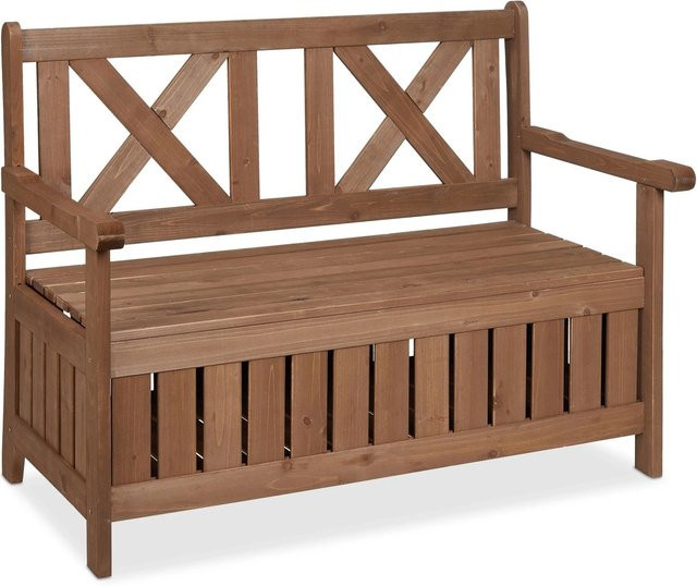 Relaxdays Gartenbank aus Tannenholz in Dunkelbraun mit Stauraum im Landhausstil, B/T/H: 115 x 60 x 85 cm - Bild 1