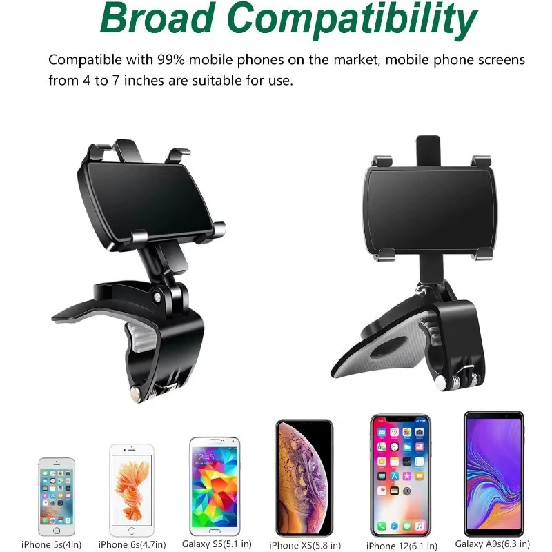 Mobiler Clip-Ständer für das Auto mit 360-Grad-Drehung, Handy-Halter für 4 bis 7 Zoll, Schwarz - Bild 2