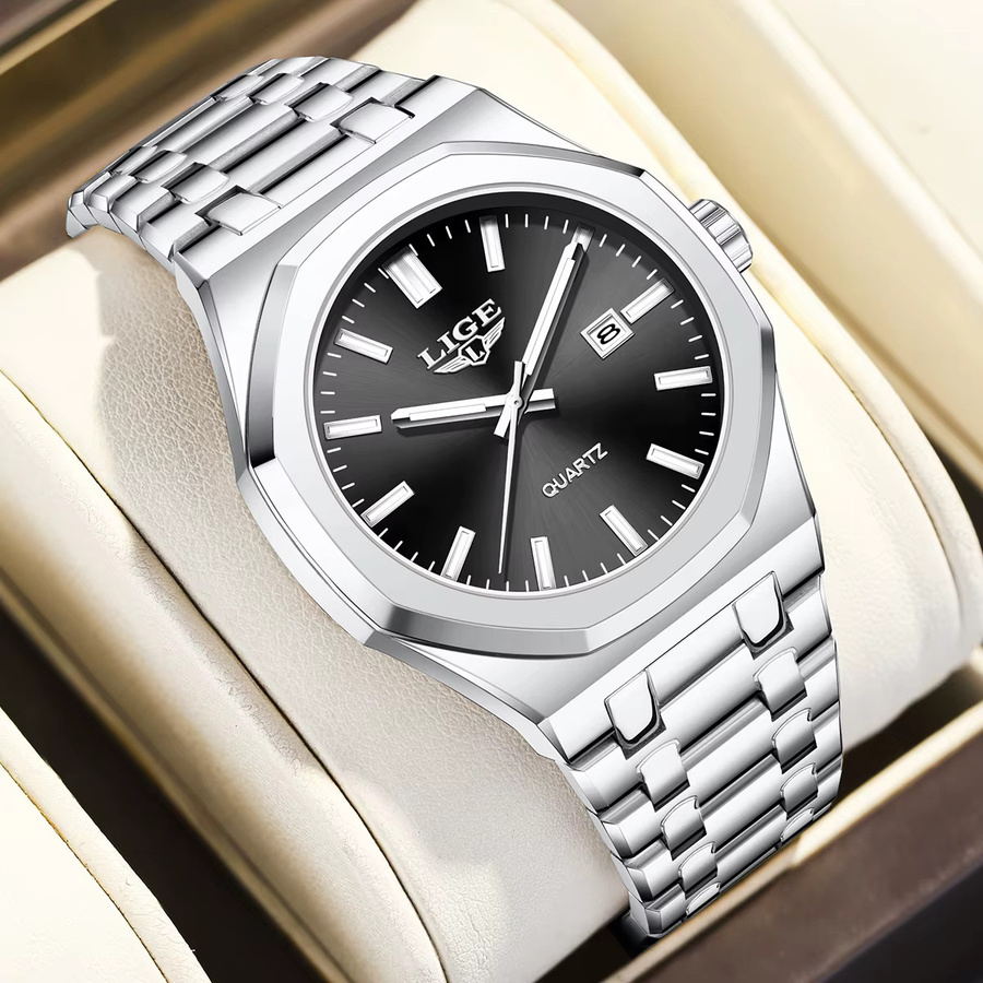 LIGE Armbanduhr Quarz, Edelstahl, Blau, Datum, Herren - Bild 6