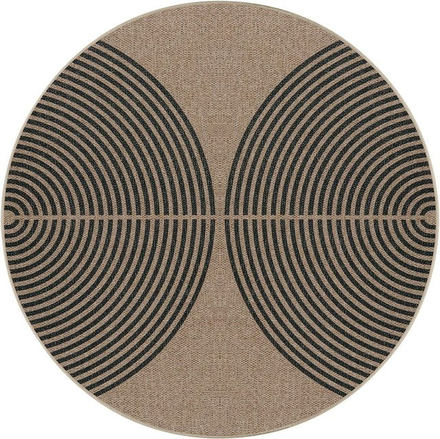 Runder Teppich Lodestar in Beige mit geometrischem Design, Anti-Rutsch-Matte aus Polyester für Wohnzimmer, Schlafzimmer und Badezimmer, Durchmesser: 80 cm - Bild 1