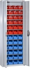 STIER Magazinschrank mit 48 Sichtlagerkästen aus Stahl mit Scharniertüren und Schloss, H: 198,0 cm, B: 70,0 cm, T: 30,0 cm - Bild 1
