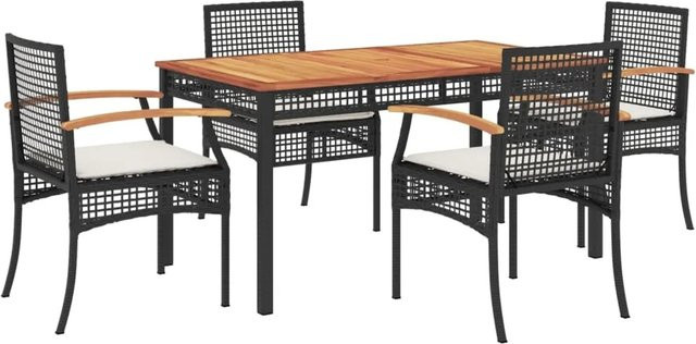 vidaXL 5-teilige Garten-Essgruppe aus Akazienholz und schwarzem PE-Rattan mit Kissen - Bild 1