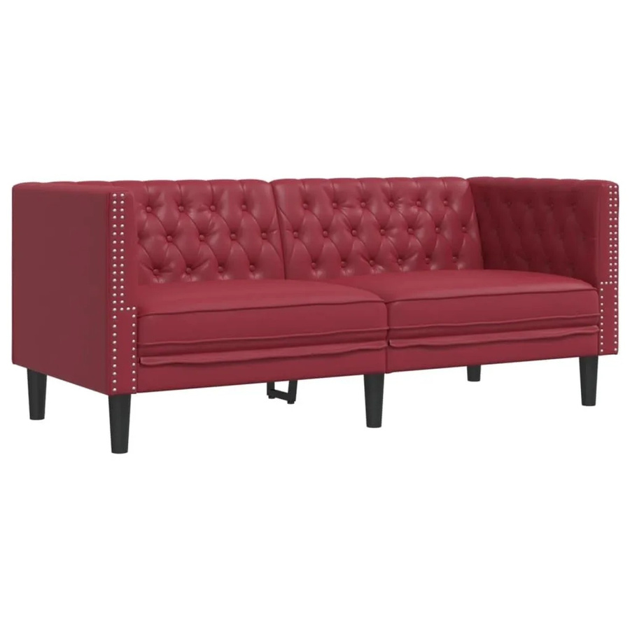 vidaXL Chesterfield-Sofa 2-Sitzer in Weinrot aus Kunstleder mit Schaumstoffpolsterung, B/T/H: 174,0 x 74,5 x 70,5 cm - Bild 2