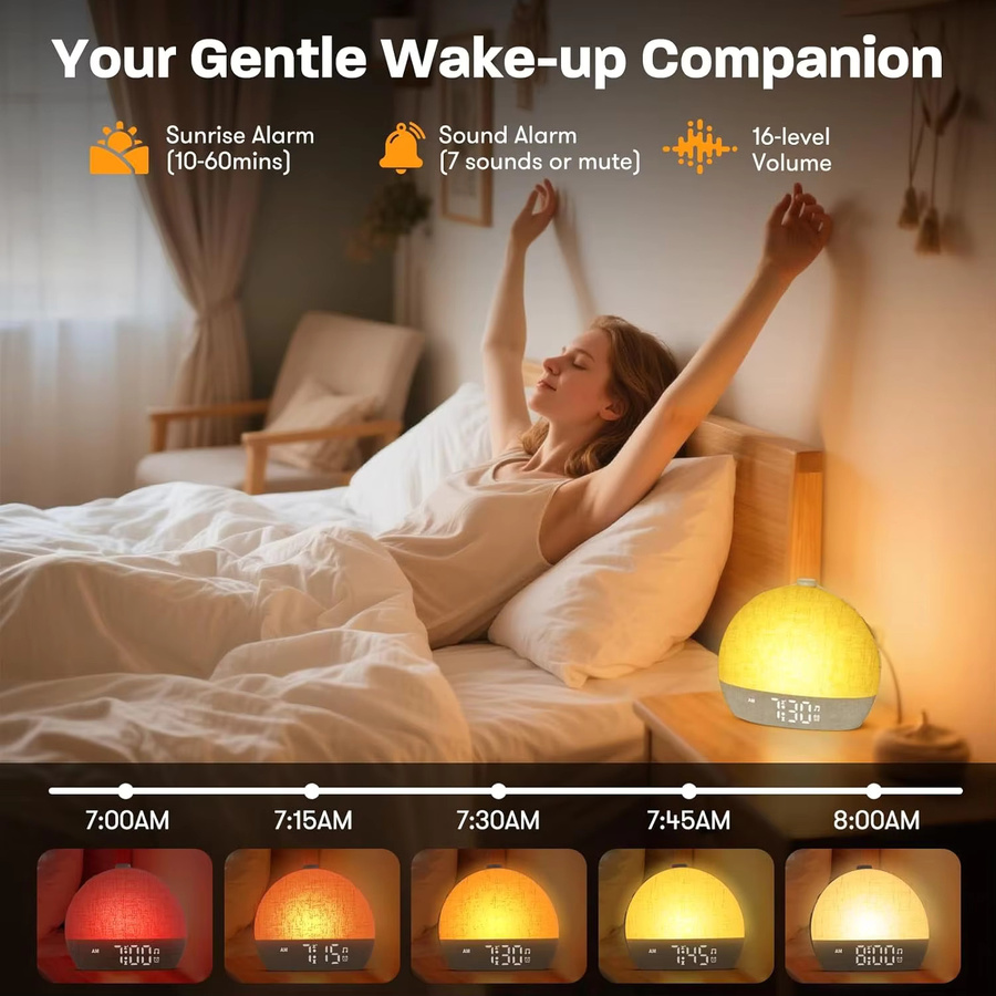 Leclstar Wake Up Lights Sonnenaufgangswecker mit dimmbarer Nachtlicht-Funktion, weißem Rauschen und 30 beruhigenden Geräuschen in Weiß - Bild 2