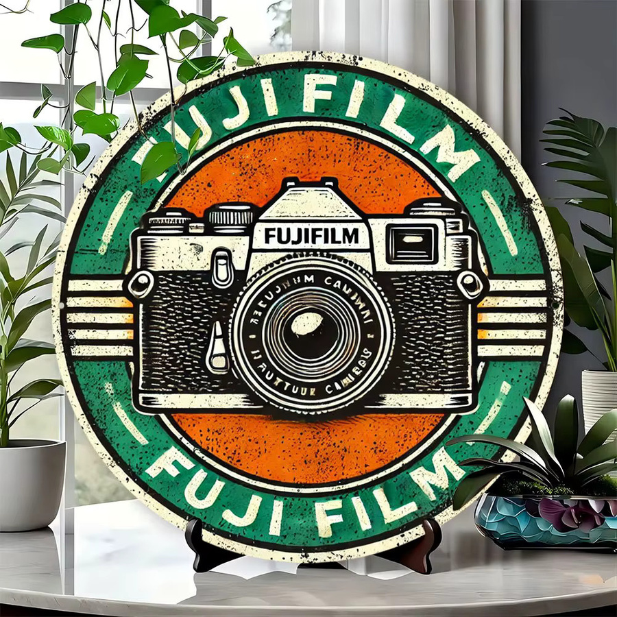 Potdemiel Fuji Film Vintage Metall-Wandkunstschild mit Retro-Kamera-Design, rund, Mehrfarbig, Durchmesser: 20,32 cm - Bild 2