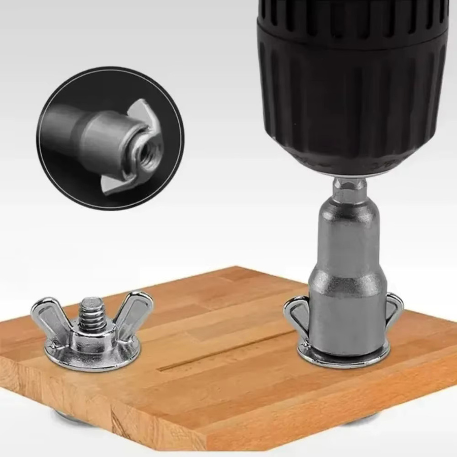 Sechskant-Flügelmutter-Schraubendreher-Set mit 1/4 Zoll Anschluss in Silber, leistungsstarker Steckschlüssel und Flügelmutter-Bohrer - Bild 4