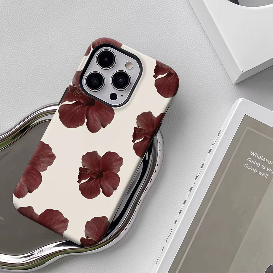 Handyhülle Burgundy Hibiscus Blooms für iPhone 17 16 15 14 13 12 Pro Max Plus mit doppelschichtiger Rückseite in Rot und Multicolour - Bild 6