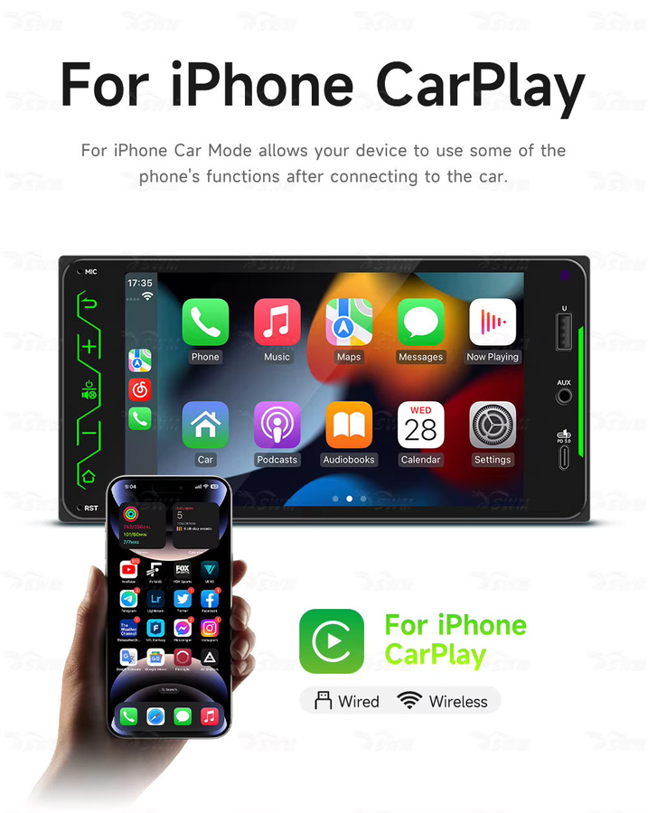 BQCC 7 Zoll Autoradio für Toyota Corolla Vios Crown Camry Hiace Previa RAV4 mit CarPlay, Android Auto, Bluetooth und FM/AM Multimedia-Player in Schwarz - Bild 2