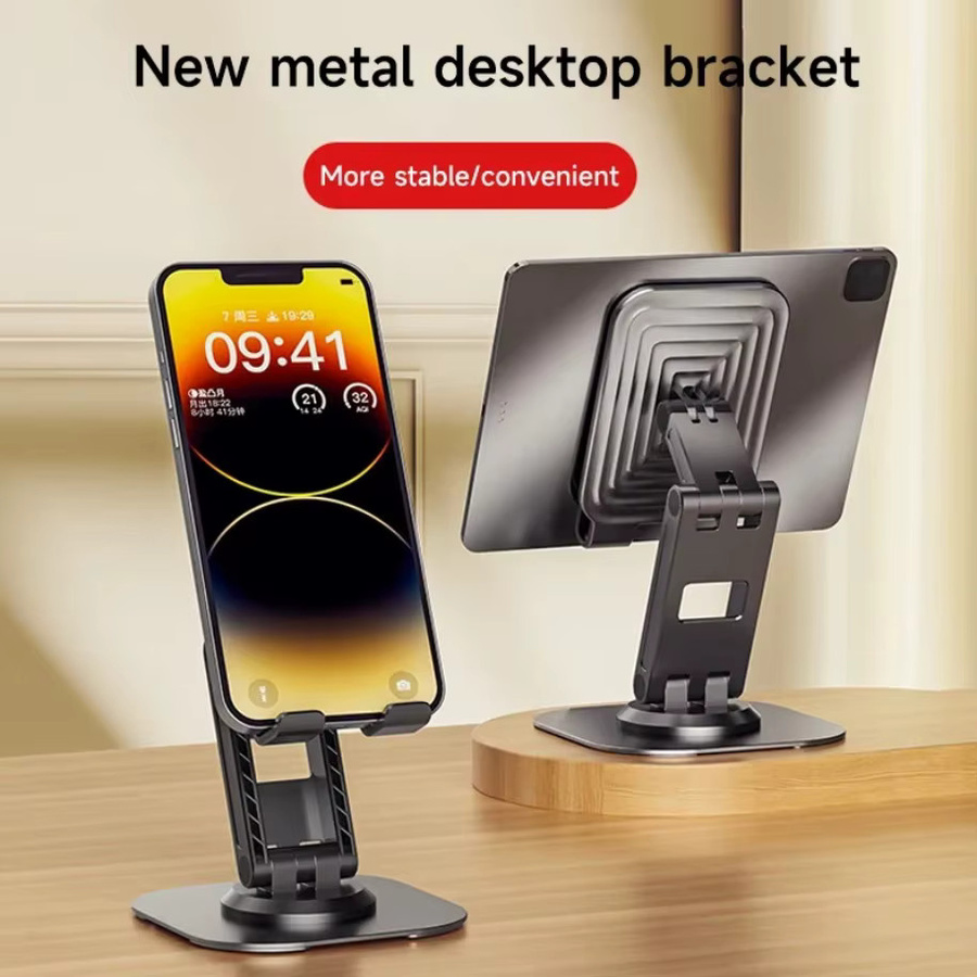 VIKEFON Faltbarer Handyhalter aus Metall in Schwarz, Verstellbarer Desktop-Tablet-Ständer für iPad und iPhone, Kompakter Smartphone-Schreibtischhalter - Bild 3