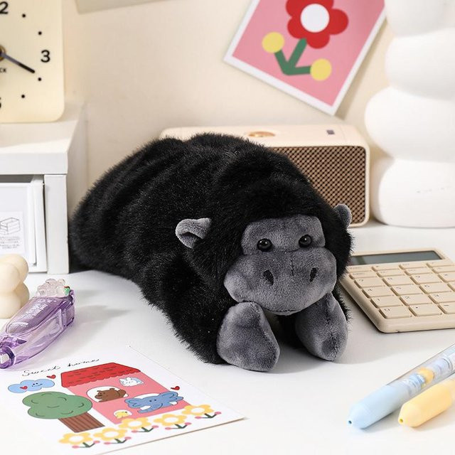 A Family Of Home Textiles Gorilla Stofftier-Federtasche in Schwarz mit großem Fassungsvermögen für Schüler, Breite: 30,0 cm - Bild 1
