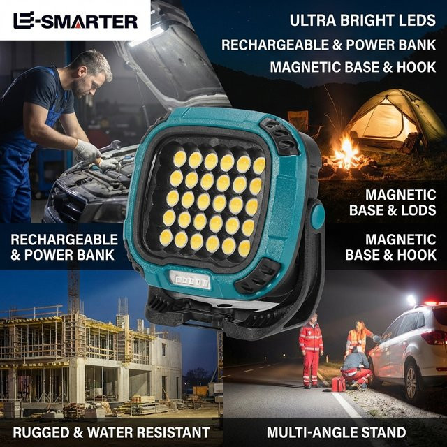 ESMARTER W893 Multifunktionale COB-Akku-Arbeitslampe mit LED, magnetischer Flutlichtstrahler in Schwarz - Bild 1