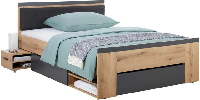 Mömax Bett Cadix in Anthrazit und Eiche mit Schubladen, B/T/H: 140 x 200 x 87 cm - Bild 1