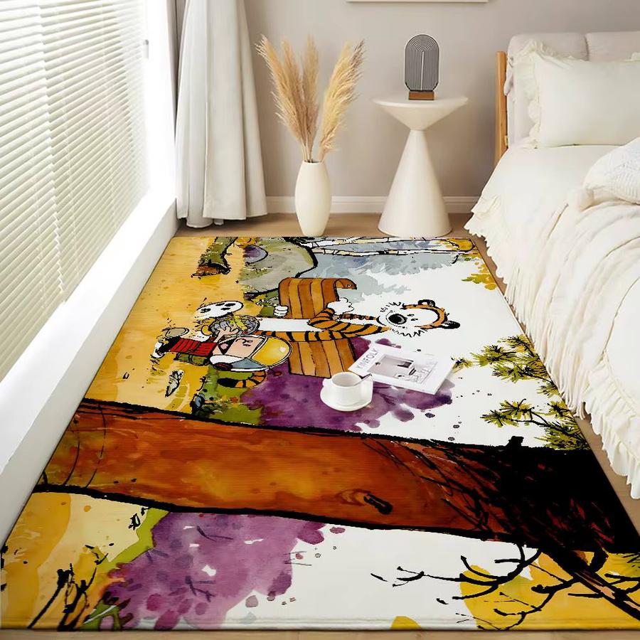 52TOYS Bodenmatte Calvin und Hobbes mit Kinder-Motiv, rechteckiger Teppich für Wohnzimmer, Schlafzimmer oder Garten, Mehrfarbig - Bild 3