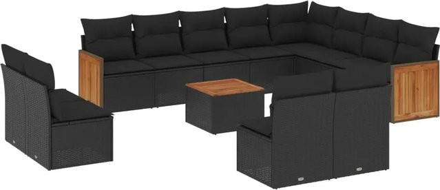 vidaXL 13-tlg. Garten-Sofagarnitur in U-Form aus Polyrattan mit Kissen in Schwarz - Bild 1