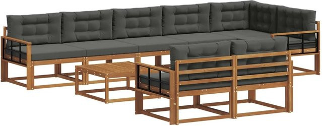 vidaXL Outdoor-Sofagarnitur 9-teilig aus Akazienholz mit Kissen in Anthrazit und Natur - Bild 1