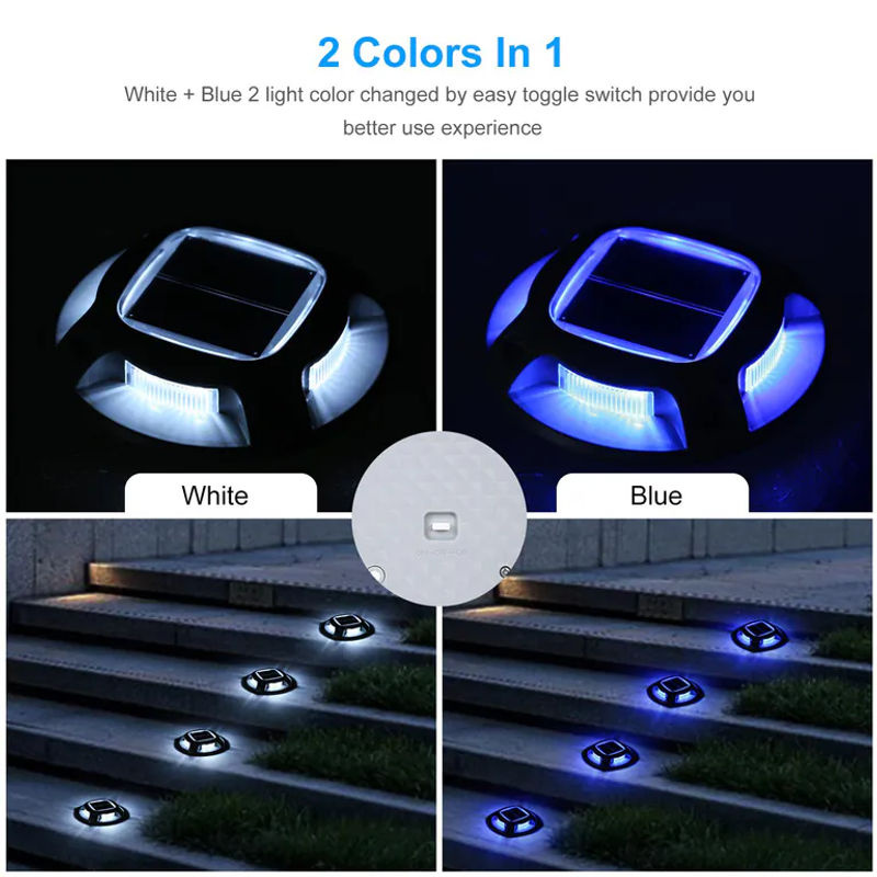 TOMTOP JMS 4er Set Solar Bodenleuchten mit 8 LEDs, IP68 Wasserdicht, Silber, Aluminiumlegierung für Außenbereich und Auffahrt - Bild 7