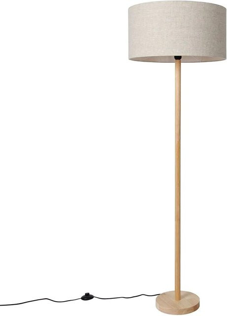 QAZQA Mels Stehlampe im Landhausstil aus Holz mit dimmbarem beige Stoffschirm, Höhe: 153 cm - Bild 1