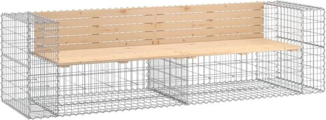 DELUKE Gabionenbank INO aus Stahl und Kiefernholz in Silber und Natur, B/T/H: 244 x 71 x 65,5 cm - Bild 1