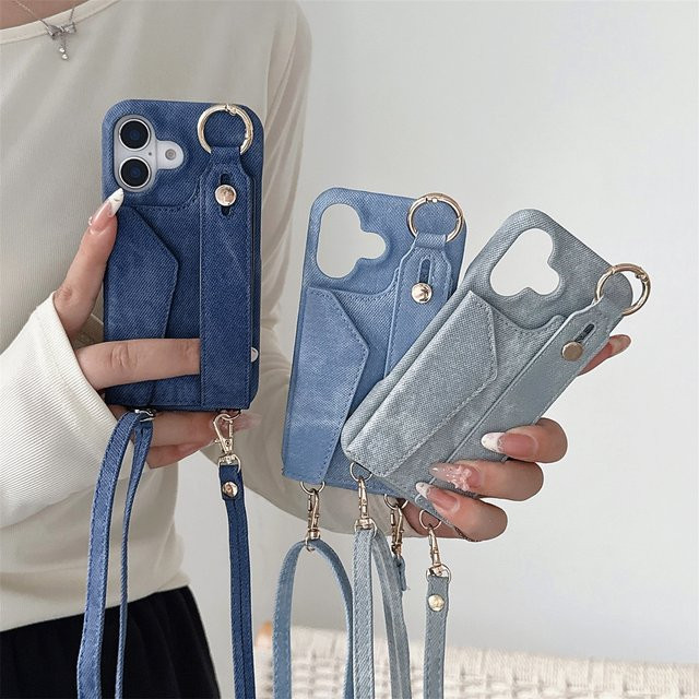 Lederarmband Handyhülle mit Ring und Brieftasche als Umhängetasche für Apple iPhone, Farbe: Blau - Bild 1