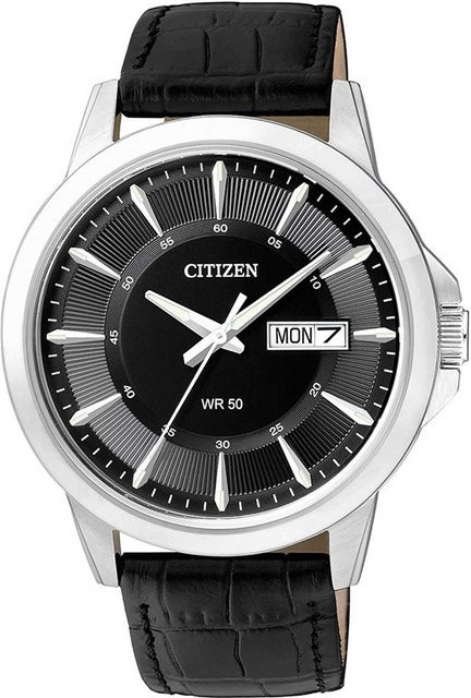 Citizen Armbanduhr Quarz, Edelstahl, Leder, Schwarz, 41 mm, Herren - Bild 1