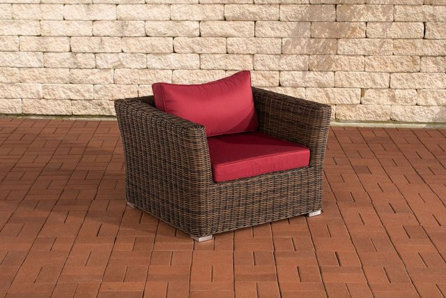 TPFGarden Sessel Mandy Gartenmöbel in Rubinrot und Braun-meliert aus Rattan und Metall - Bild 1