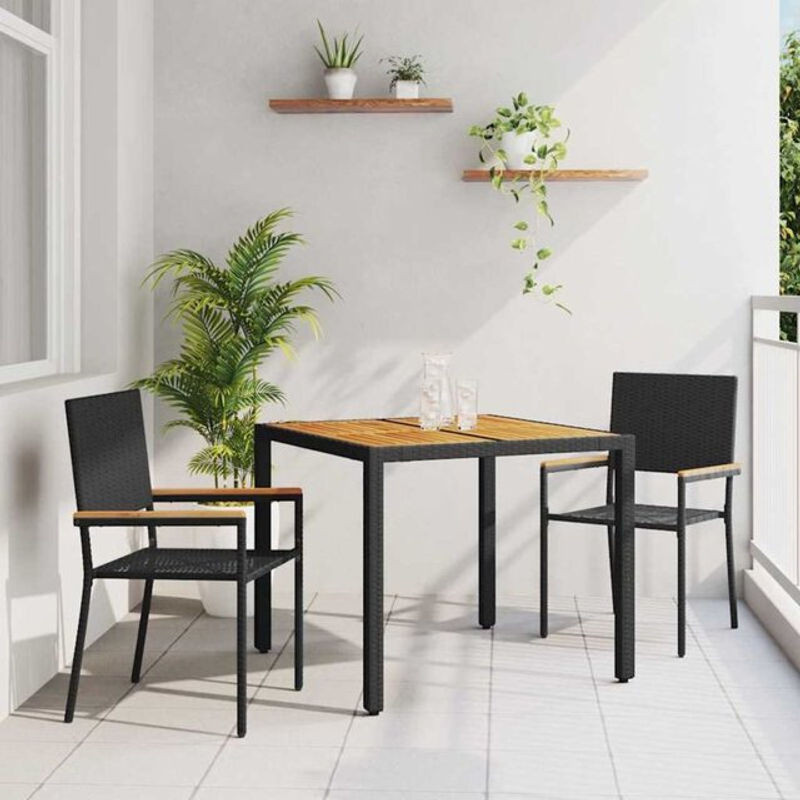 vidaxl Garten Essgruppe aus 3 Teilen in Schwarz und Braun mit Rattan und Metall, B/T/H: 90 x 90 x 75 cm - Bild 1