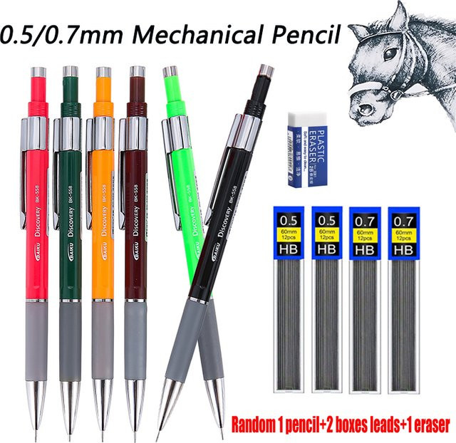 MROOFUL 4-teiliges Druckbleistift-Set mit austauschbaren Minen 0,5 mm und 0,7 mm in HB für Schule und Zeichnen - Bild 1