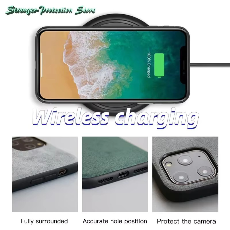 Luxuriöse Alcantara Lederhülle für Apple iPhone in Grau - Bild 3