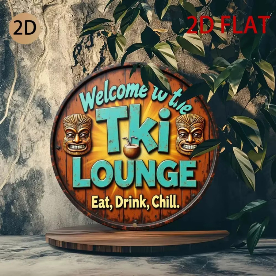 CIFBUY Tiki-Bar-Schild mit Tiki-Maske als tropische Wanddekoration in Multicolour, rundes Metallschild im Retro-Stil, Durchmesser: 20 cm - Bild 3