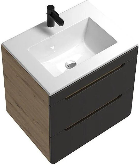 Einzelwaschtisch Aruba von Vente-unique in Anthrazitgrau und Naturfarben Hell, Breite: 60 cm - Bild 1