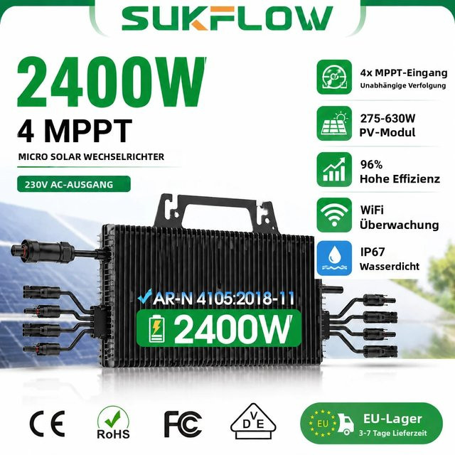 Sukflow 2400W Balkon-Mikrosolar-Wechselrichter mit WiFi für dein Balkonkraftwerk in Schwarz - Bild 1