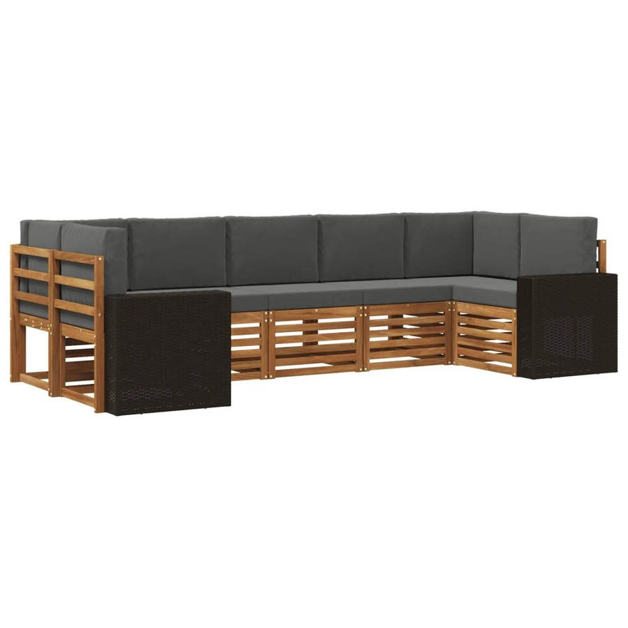 vidaXL Ecksofa Set in L-Form aus Akazienholz mit Kissen in Anthrazit und Natur - Bild 2