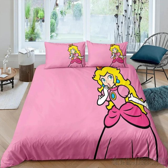 Lodestar Bettwäsche-Set Prinzessin Peach in Pink, 3D-Druck Mikrofaser-Bettbezug mit 2 Kissenbezügen, B/T: 210 x 210 cm - Bild 1