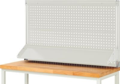 Rau Arbeitstisch-Systemaufbau Komplettset mit Lochplatte und neigbarer Metallablage, Farbe: grau, Breite: 150 cm, Tiefe: 75 cm, Höhe: 90 cm - Bild 1