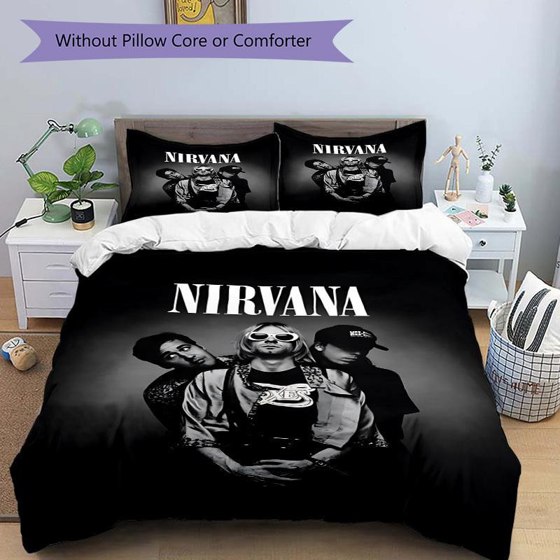 3-teiliges Nirvana Band Bettwäsche-Set in Schwarz, bestehend aus 1 Bettbezug und 2 Kissenbezügen, Material: 100% Polyester, B/H: 135 x 200 cm - Bild 5