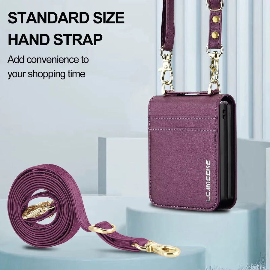 Leder Crossbody-Kartenetui für Samsung Galaxy Z Flip 8 7 FE 6 5 4 3 5G mit Handschlaufe und Lanyard-Tasche in Braun und Lila - Bild 4