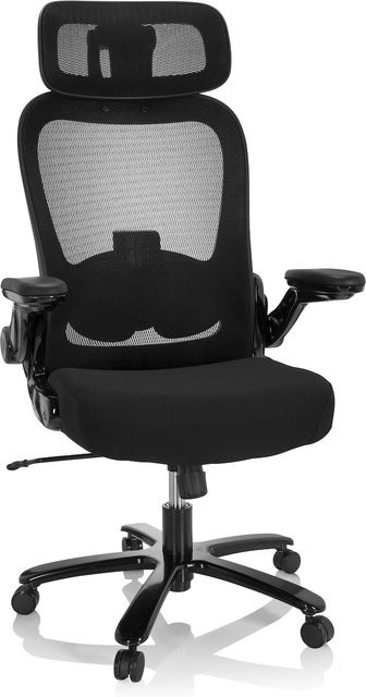 hjh OFFICE XXL Drehstuhl INSTRUCTOR SW I PRO in Schwarz mit abklappbaren Armlehnen aus Stoff und Netzstoff - Bild 1