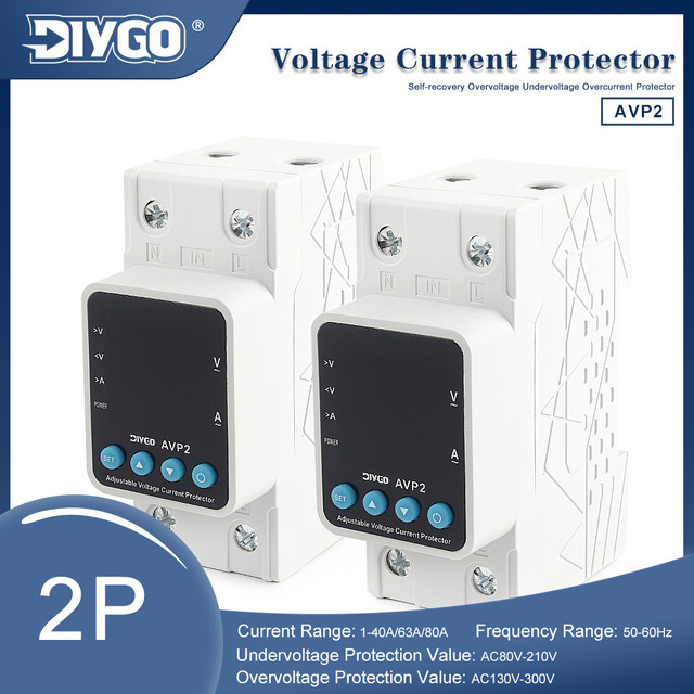 DIY GO AVP2 2P Automatischer Spannungsschutzschalter mit einstellbarem Über-/Unterspannungs- und Überstromschutz für die DIN-Schiene in Weiß - Bild 1