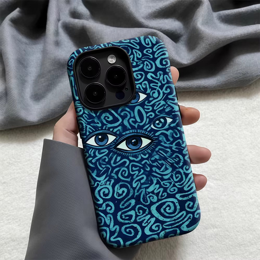 Casegame Matte Bumper MagSafe Hülle für iPhone 17 16 15 14 13 Pro Max Stoßfeste Harte PC Schutzhülle Blau mit Böser-Blick-Kunst-Design - Bild 3