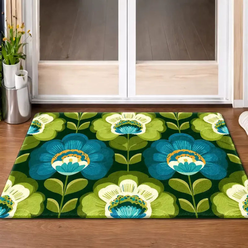 VIKAMA Boho Blumen-Teppich, rutschfester und waschbarer Vintage-Bodenteppich in Grün-Blau für Wohnzimmer und Schlafzimmer - Bild 3