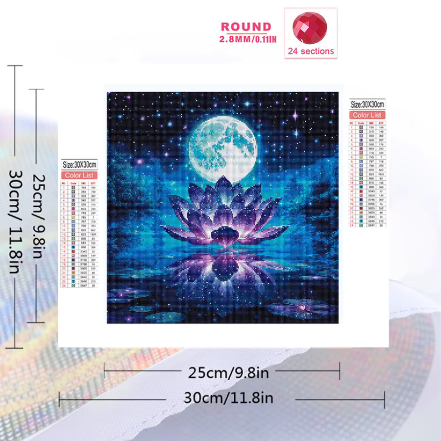 EverShine DIY-Diamantgemälde Lotus und Mond Landschaft als 5D-Stickerei Mosaik in Multicolour, B/T: 20 x 20 cm - Bild 2