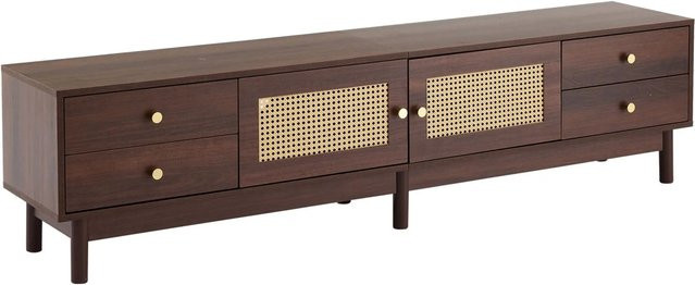 okwish TV Schrank mit Rattan Türen und Kabelmanagement in Braun, B/T/H: 180 x 35 x 44 cm - Bild 1