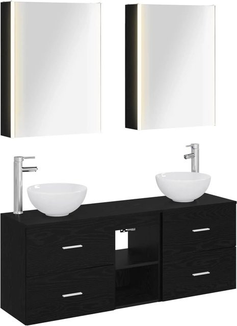 vidaXL Badezimmerschrank-Set 5-teilig in Schwarzer Eiche mit LED-Beleuchtung und Spiegelschrank, B/T/H: 53 x 15,5 x 70 cm - Bild 1