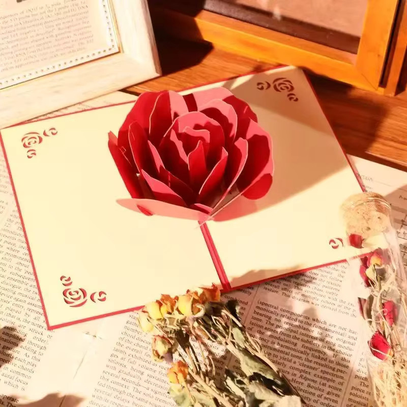 3D-Grußkarte in Roségold und Rot mit Umschlag für Valentinstag und romantische Anlässe - Bild 5