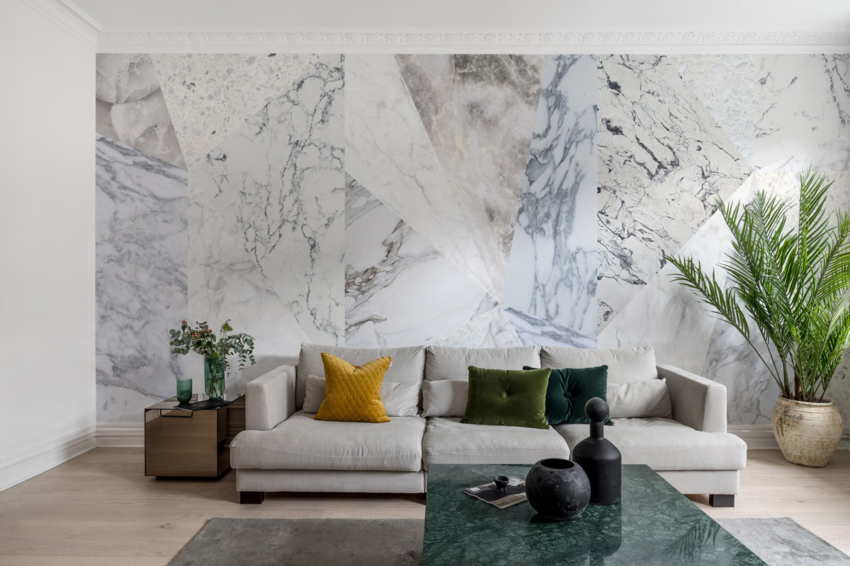 Rebel Walls Mural Big Diamond Marble Wandtapete in Weiß mit geometrischem Steinlook und abstraktem Design - Bild 1
