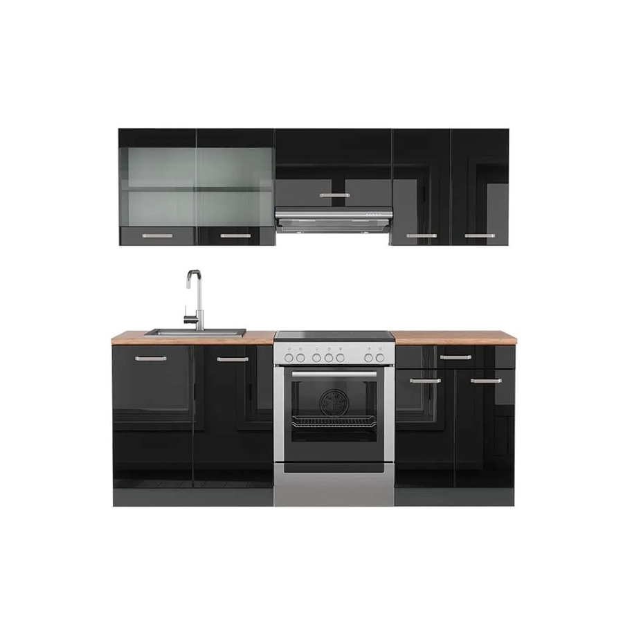 Vicco R-Line Küchenzeile Schwarz Hochglanz Anthrazit Eiche modern mit Schränken und Schubladen Breite: 200 cm - Bild 2