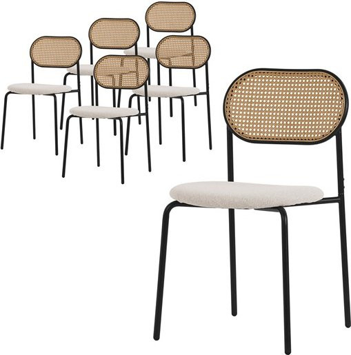 ML-Design Esszimmerstuhl 6er Set Beige mit Rattan-Geflecht und Metallbeinen - Bild 1