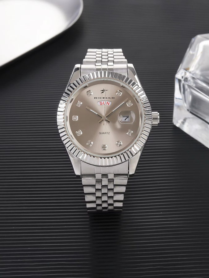 RICECGO Armbanduhr Quarz, Edelstahl, Diamant, Herren, grau - Bild 2